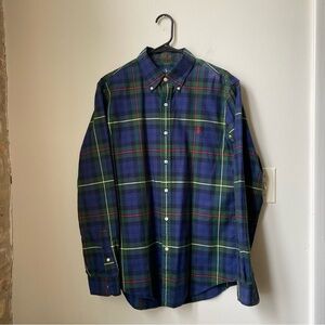 Ralph Lauren Men's Blue Plaid Shirt Size Large Slim Fit Excellent Condition
